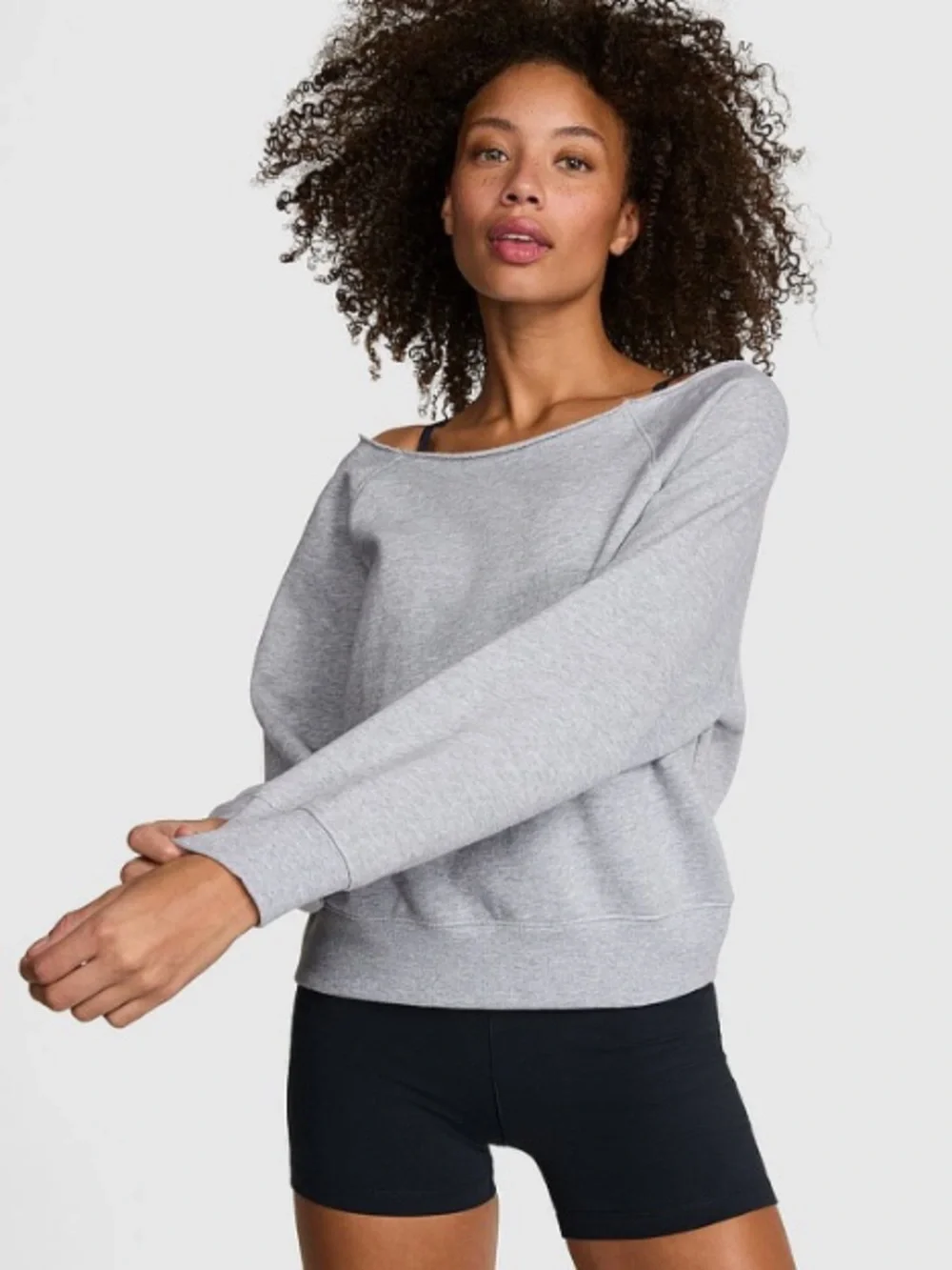 PINK Victoria's Secret Off-the-Shoulder Fleece Sweatshirt — Heather Gray